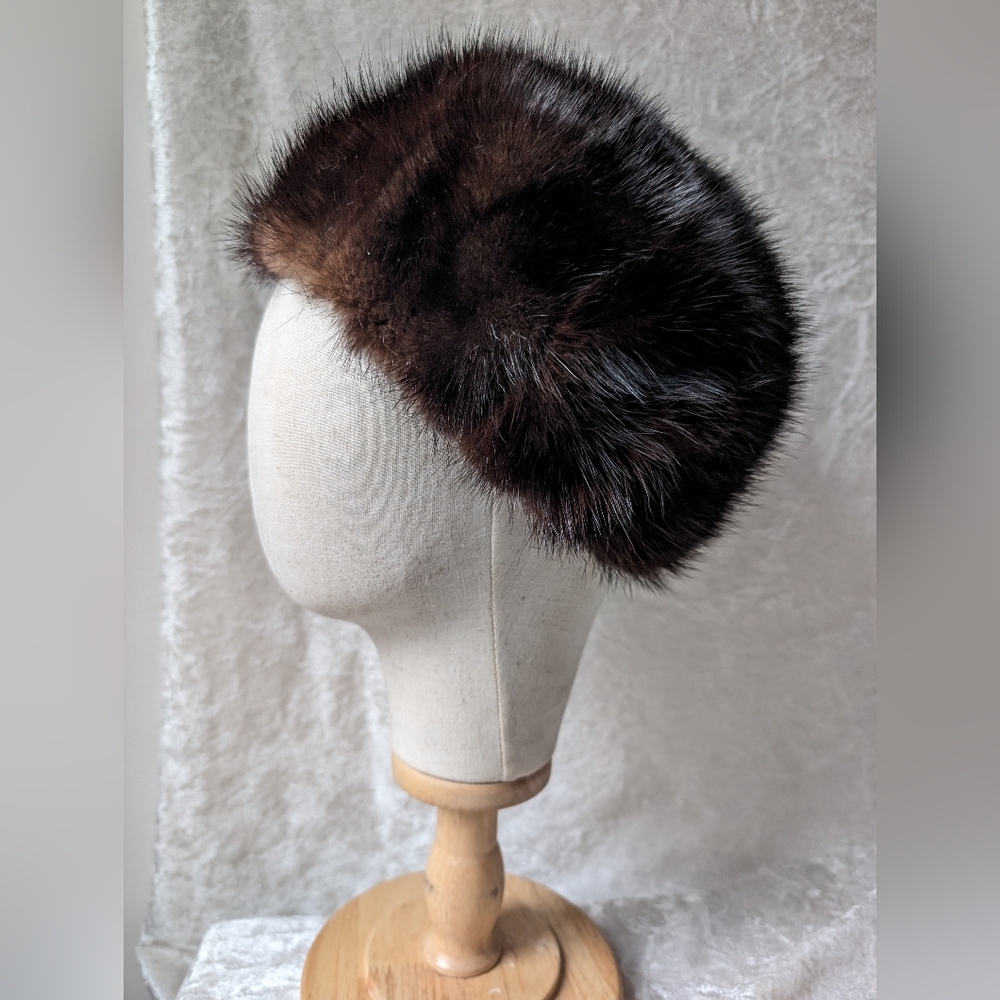 Vtg Mink Fur Satin Lined Cap Hat 22"
